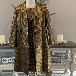 DKNY Gold and Brown Patterned Dress With Matching Coat